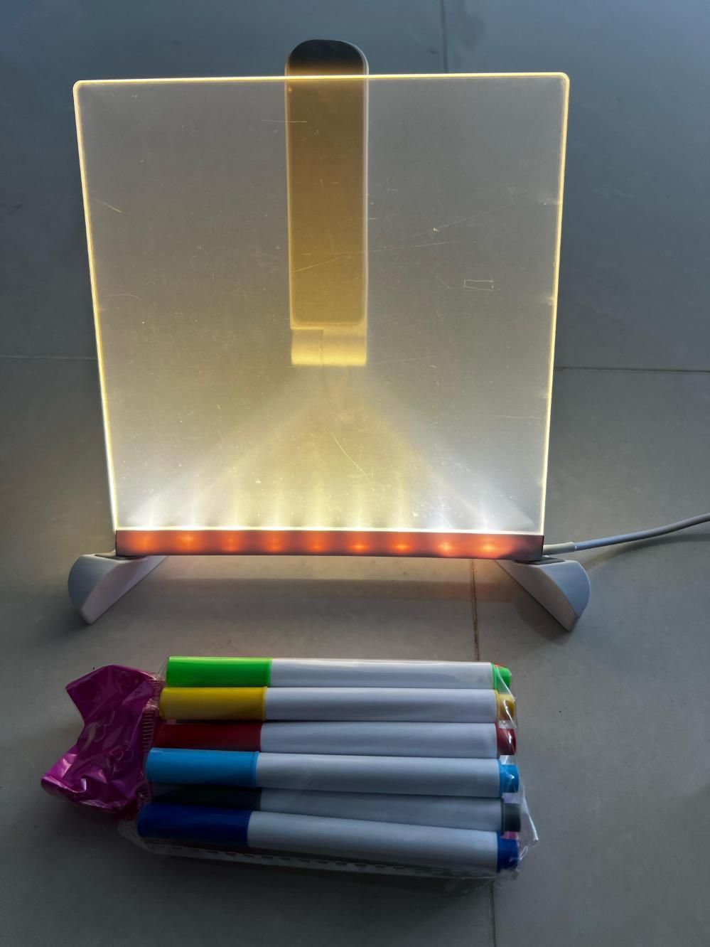 ✨ 3D LED Light Glass Acrylic Writing Pad with 12 Pens