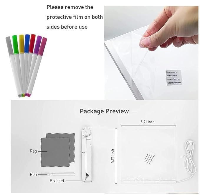 ✨ 3D LED Light Glass Acrylic Writing Pad with 12 Pens