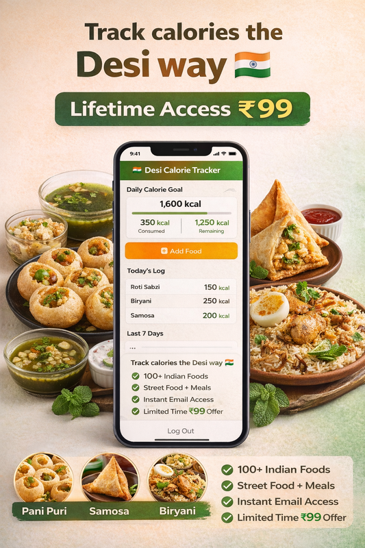 Desi Calorie Tracker 🇮🇳 | Track Indian Food Calories (Street Food + Meals) – Lifetime Access