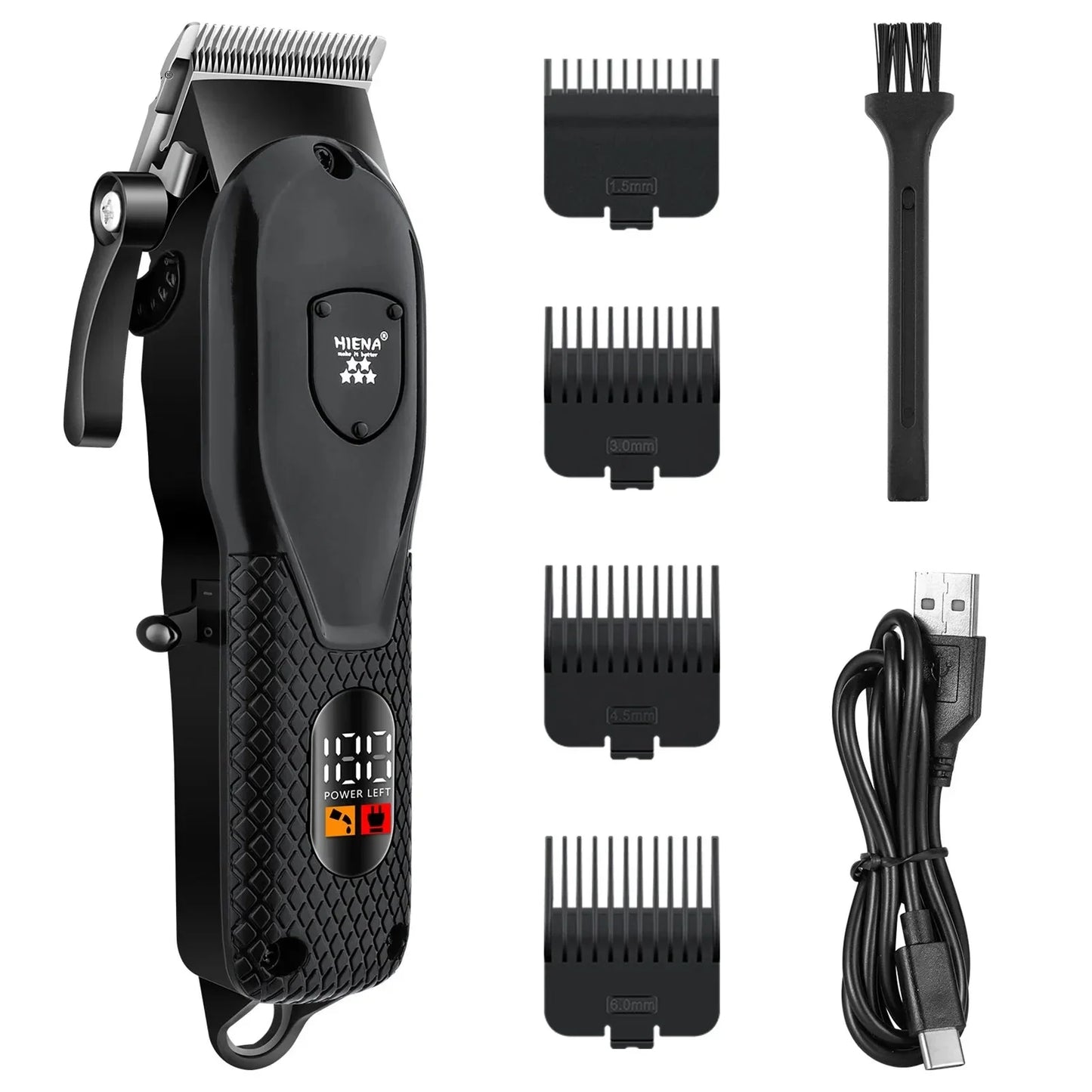 Professional Cordless Hair Clipper Set Wet & Dry Grooming Kit Black